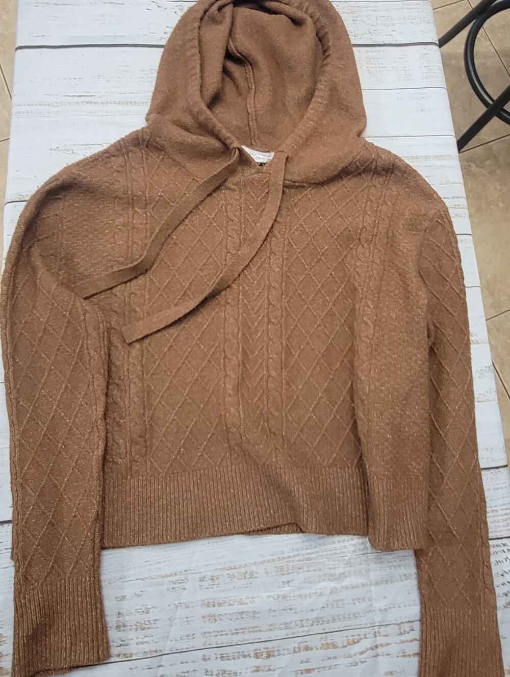 Cozy Camel Cable Knit Hooded Sweater